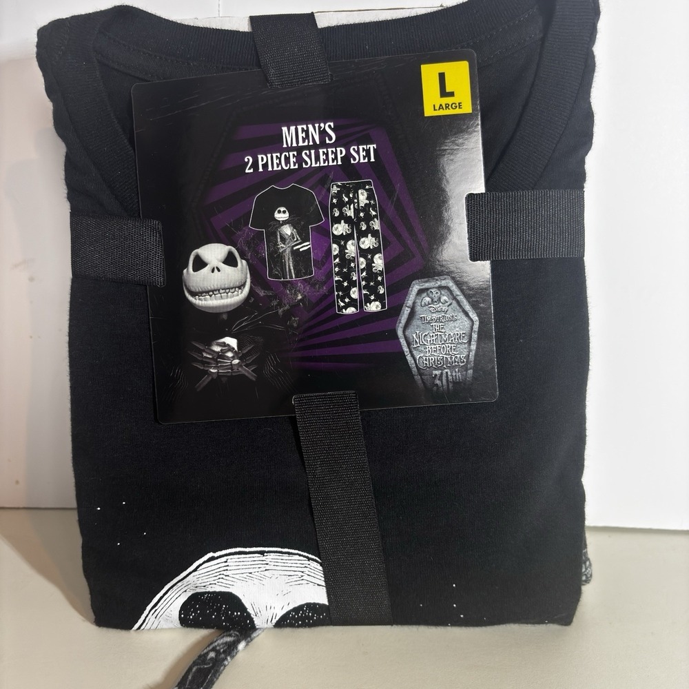 Nightmare Before Christmas Sleep Set Mens L Black Jack Skellington 2pc PJs NWT